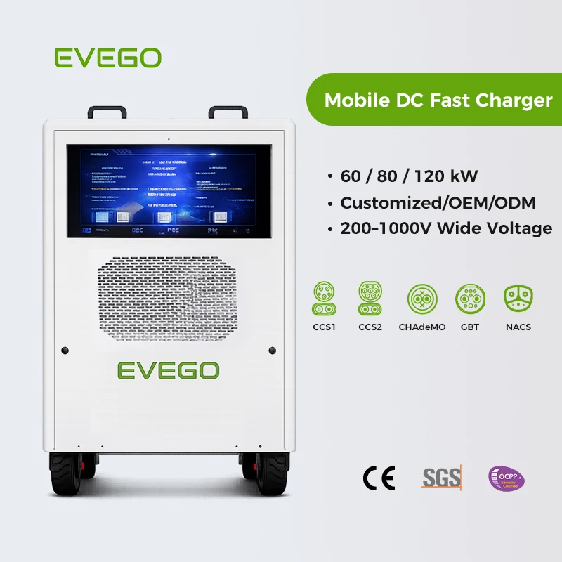 EVEGO 100kwh Mobile EV Charging Station GBT\CCS1\CCS2 Cycle Life 6000 Power Bank Electric Car Portable Energy Storage Charger
