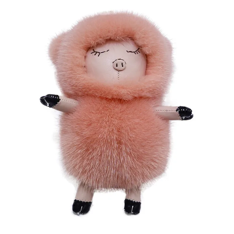 

Cute Real Mink Fur KeyChain Sleep Pig Piggy Piglet Toy Key Ring Bag Charm Car Phone Pendant Gift