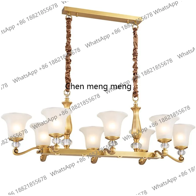 

American all-copper restaurant chandelier dining table bar light European retro simple living room long row dining room lamp