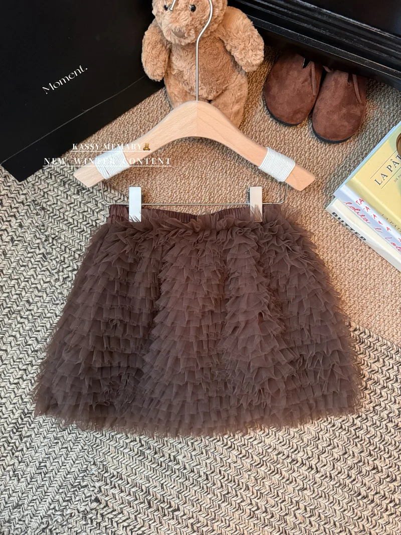 

Puff mesh half skirt 2025 autumn and winter new mini skirt high waist versatile Korean style design solid color short skirt