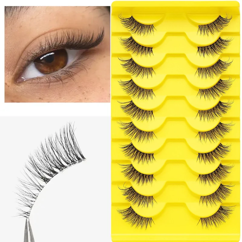 Elegant Faux False Eyelashes,10 Pairs Wispy Cat Eye Design, Natural Fluffiness,Perfect for Everyday Glam,Beauty Makeup Essential