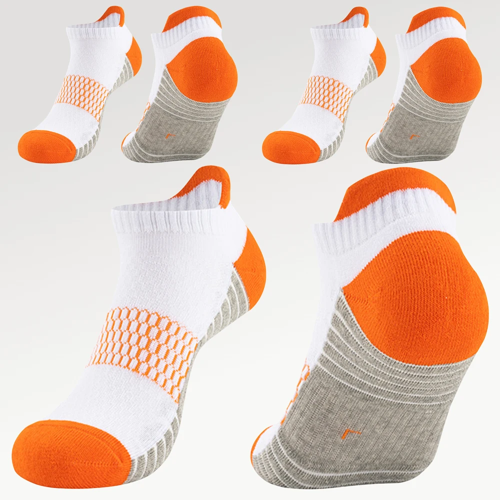 3pairs Athletic Sport Ankle Boat Socks Cotton Orange Color Outdoor Bike Running Breathable Quick-Drying No Show Travel Socks