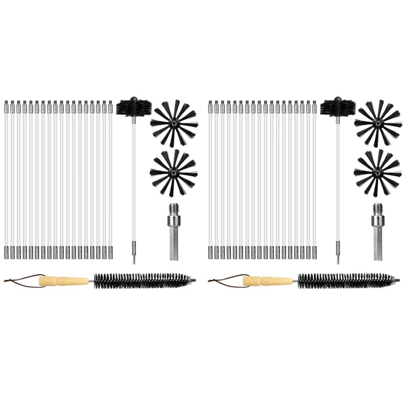 

44 PCS Chimney Cleaning Brush,Duct Vent Cleaning Set With 36 Nylon Rods,For Fireplace/Dryer Vent /Sewage Pipe/Fume Hood