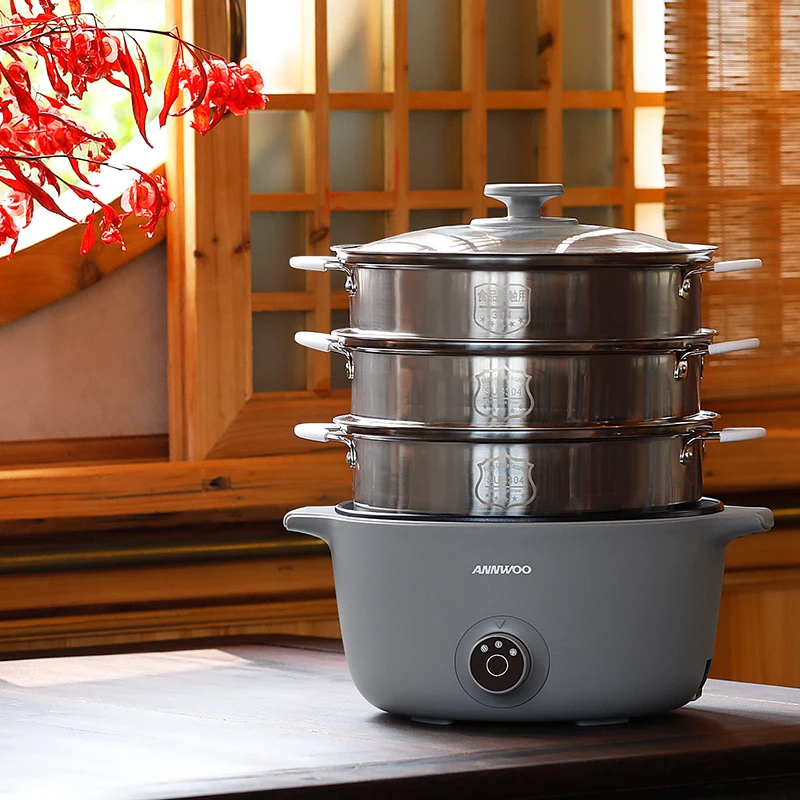 หม้อนึ่งไฟฟ้าในครัวเรือนแบบ Multi-Functional Multi-Layer ขนาดใหญ่ขนาดเล็ก Plug-In สามชั้นทำอาหาร