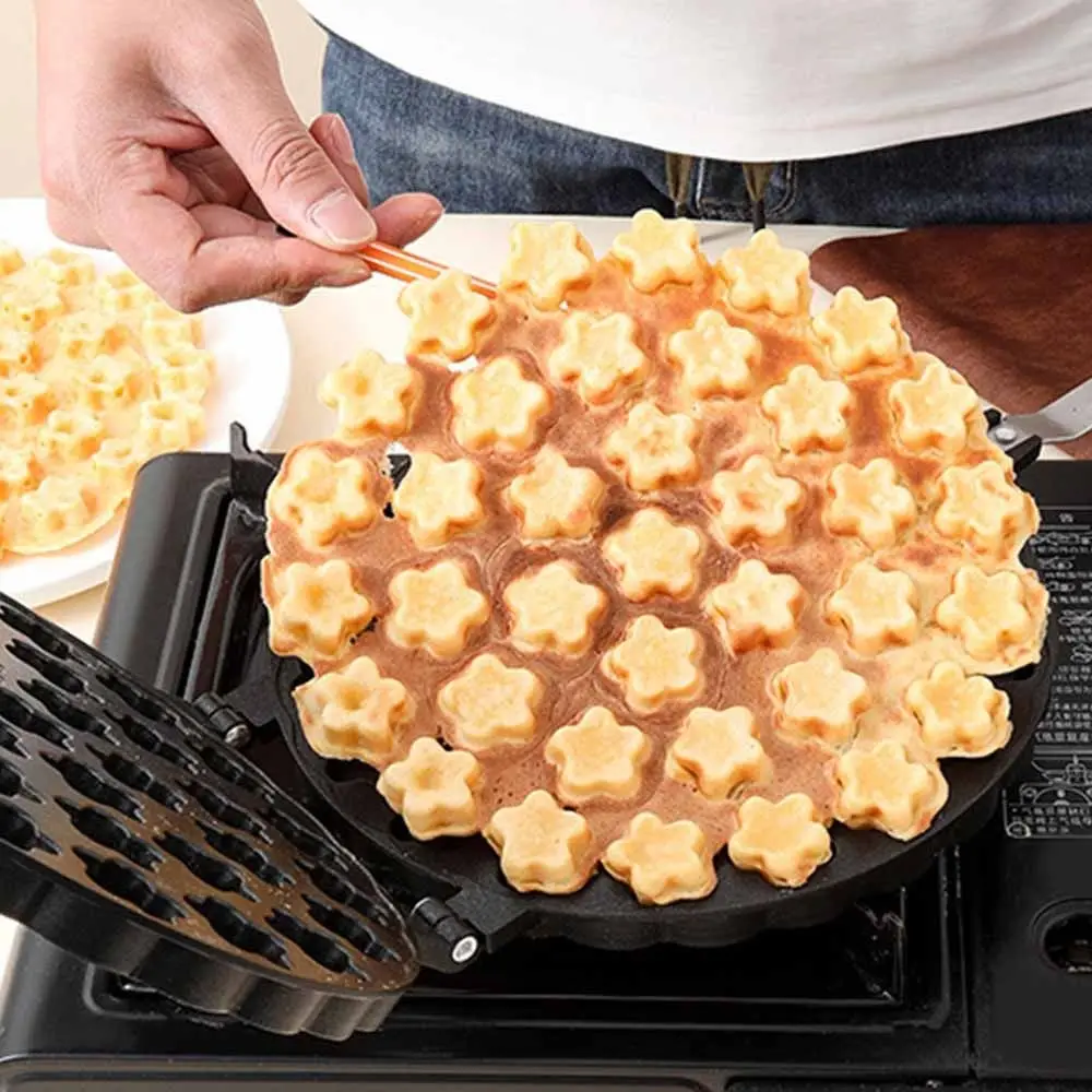 

19/37 Holes Plum Blossom Cake Mold Double-Sided Long Handle Egg Waffler Iron Non-Stick Heat-resistant Bubble Waffle Maker