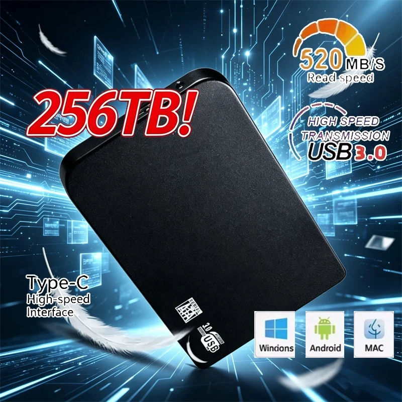 New USB 3.0 Enclosure Mobile Hard Drive Cases for SSD 256TB External Storage HDD Box With Cable ABS High-speed SSD
