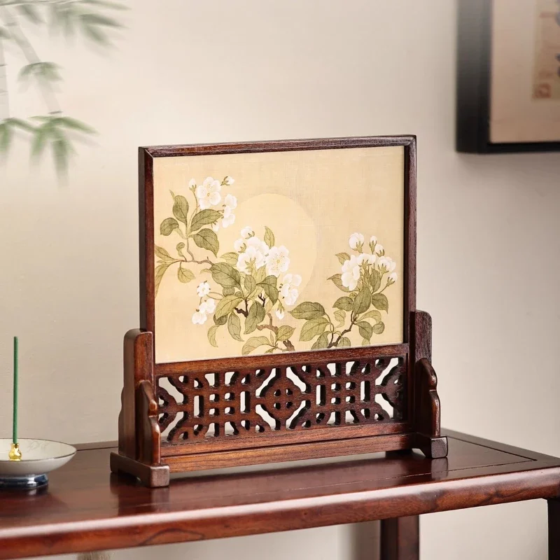 Solid Wood Partition Screen Inlaid with Chinese Desktop Study Screen Decoration Calligraphy Display Stand Painting Gift