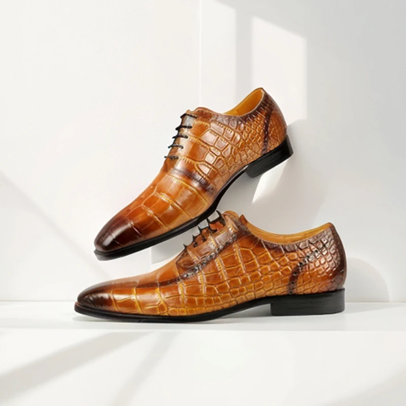 

Men's Cow Leather Dress Shoes Lace-Up Brogue Square Toe Office Business Wedding Footwear