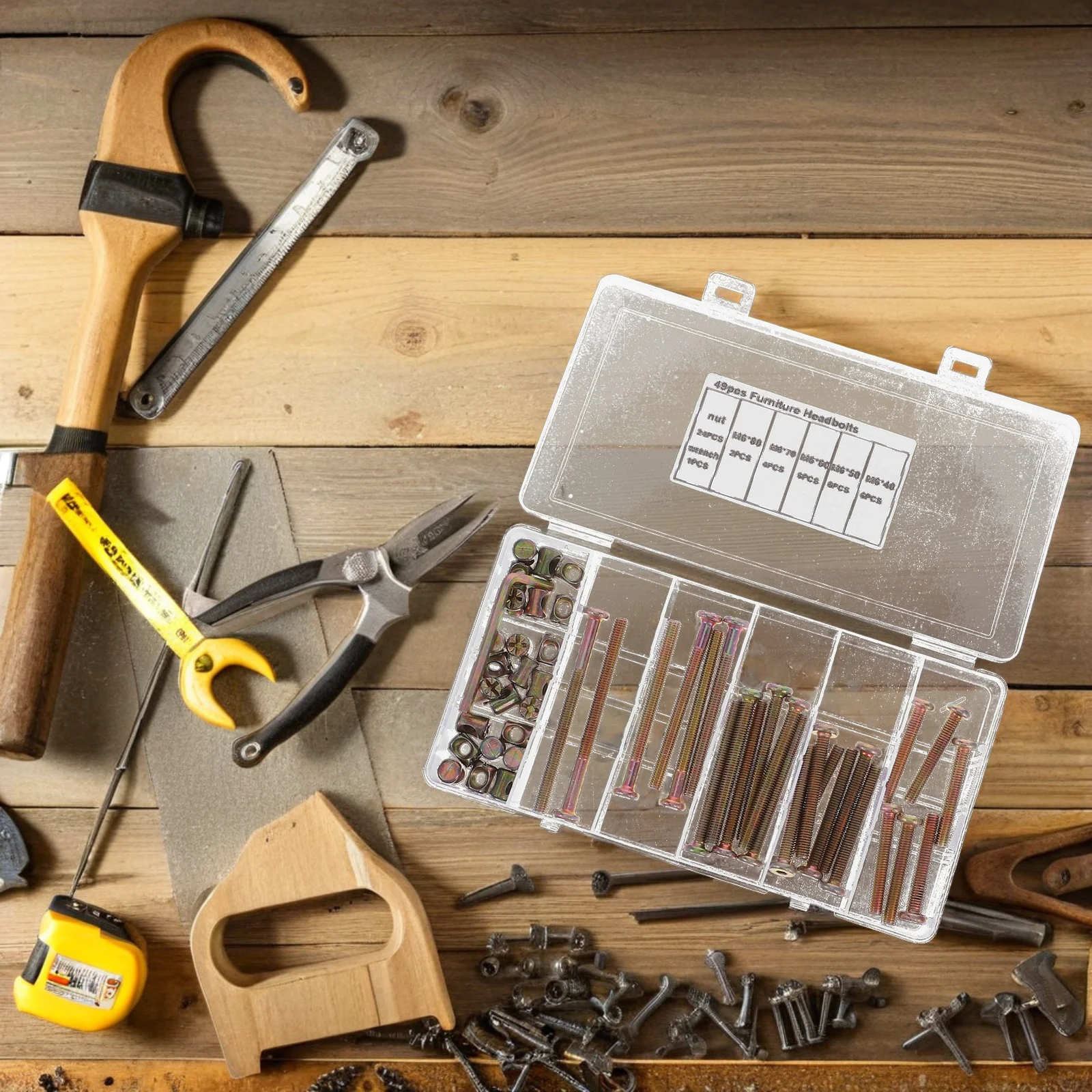 

49Pcs Hex Socket Drive Screw Nut Kit Metal Furniture Connector Bolts M6 X 40-80mm Multipurpose for Home Improvement DIY Projects