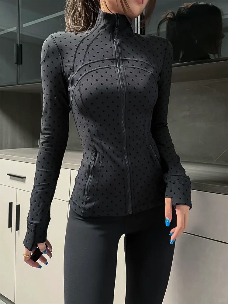 

Round neck yoga wear with moleskin texture, high elasticity, slim-fitting, slimming women's jacket for outdoor sports