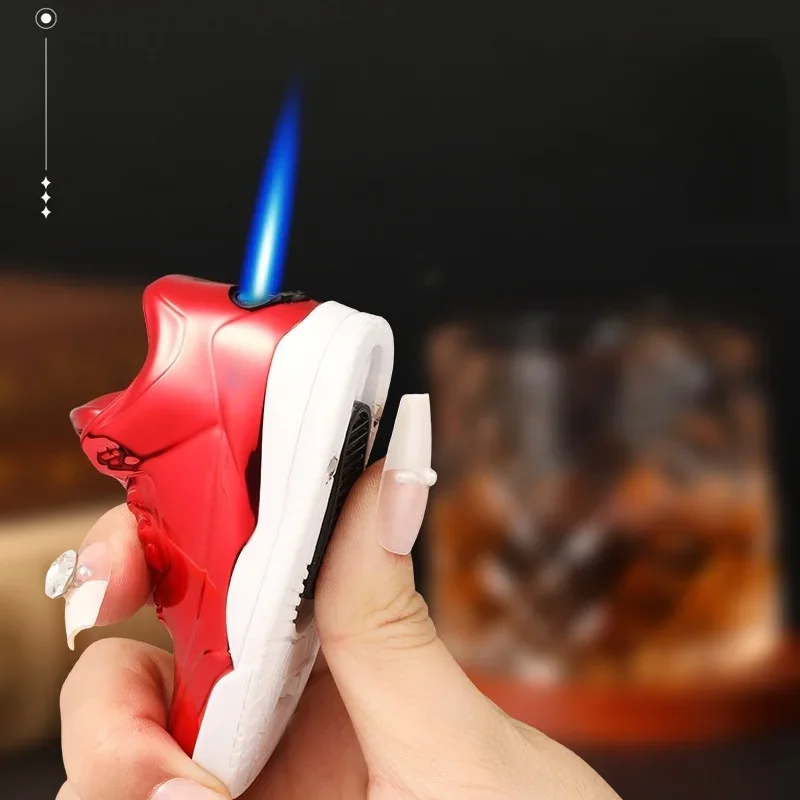 New Mini 3D Basketball Shoes Keychain Inflatable Lighter Windproof Direct Charging Pendant Outdoor Portable Lighter Smoking Gift