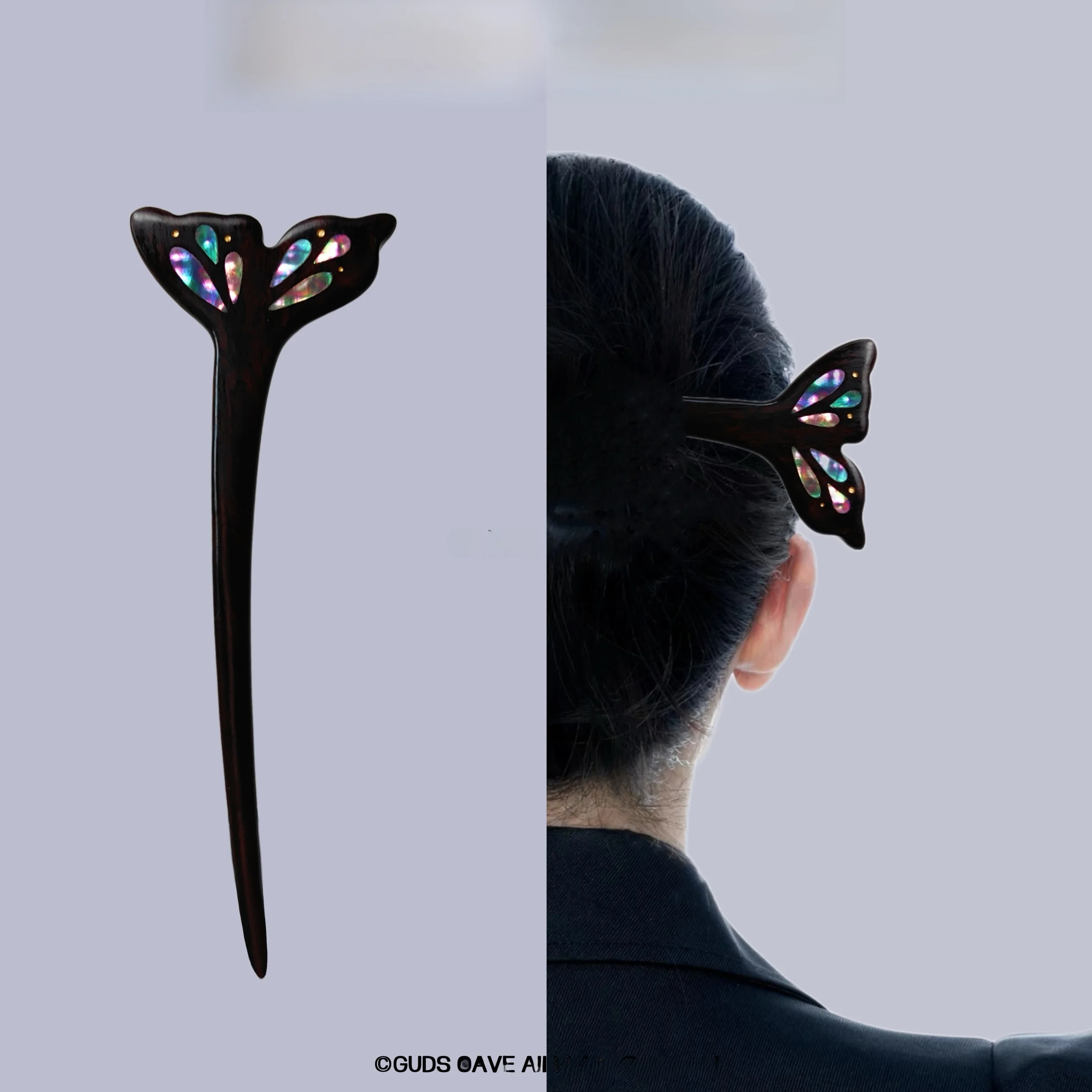 GUDS GAVE Horquilla de madera de ébano negro, patrimonio cultural inmaterial, arte lacado, hecha a mano, con diseño de cola d...
