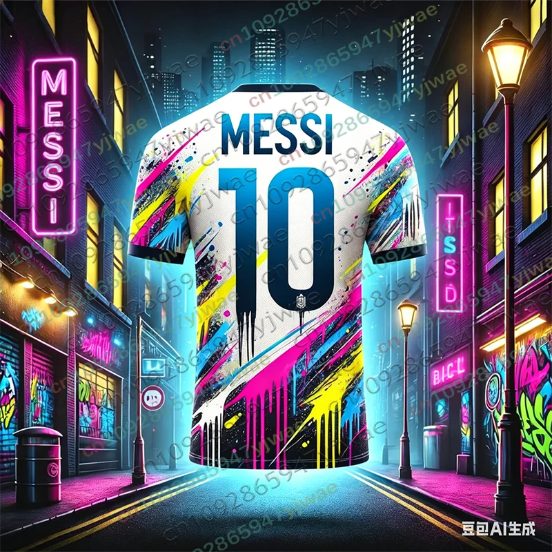 2026 Sonderedition Graffiti Messi Nr.10 Fußballtrikot Trainingsuniform Atmungsaktiv Übergroß Unisex Sport Erwachsenen- und Kinder-Set T-Shirt – Detail 5