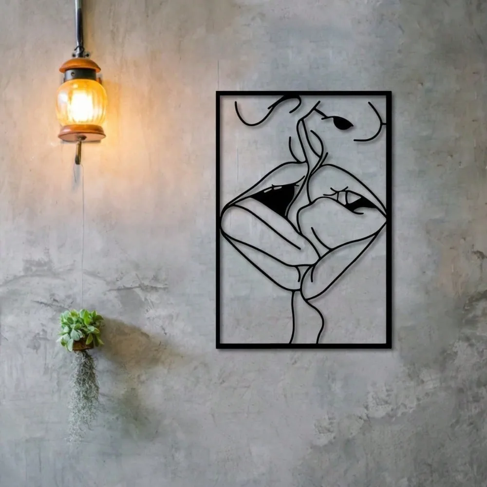 Modern Abstract Renaissance Wrought Iron Wall Art, Kissing Couple Line Sculpture Home Garden Decor