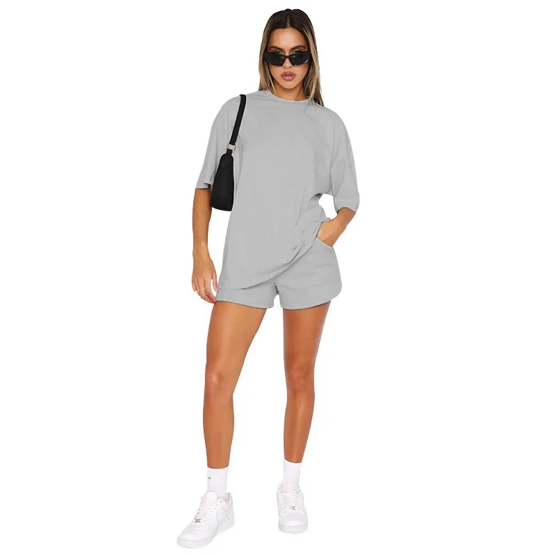 Women's Spring 2 Piece Set: Half Sleeve T Shirt & Solid Color Shorts with Pocket – Cotton Polyester Matching Sets Woman Outfits