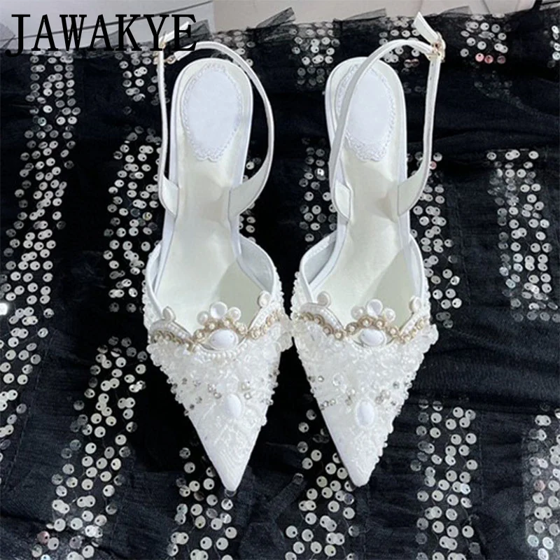 2023 Luxury Wedding Bridal Shoes Mesh Red Women\'s Sandals Pointy toe Party Gladiator Ladies Lace Pumps Summer Elegant High Heels