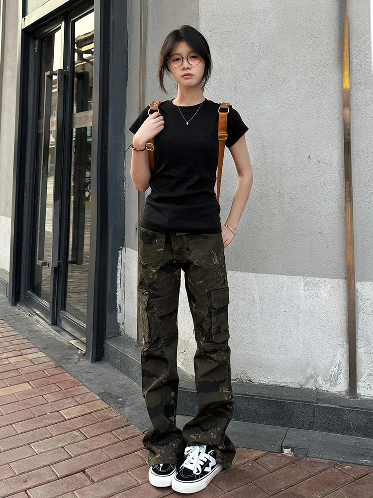 

Камуфляжные джинсы Cleanfit, мужские и женские уличные уникальные дизайнерские утягивающие широкие брюки для спецодежды, молодежные модные тенденции