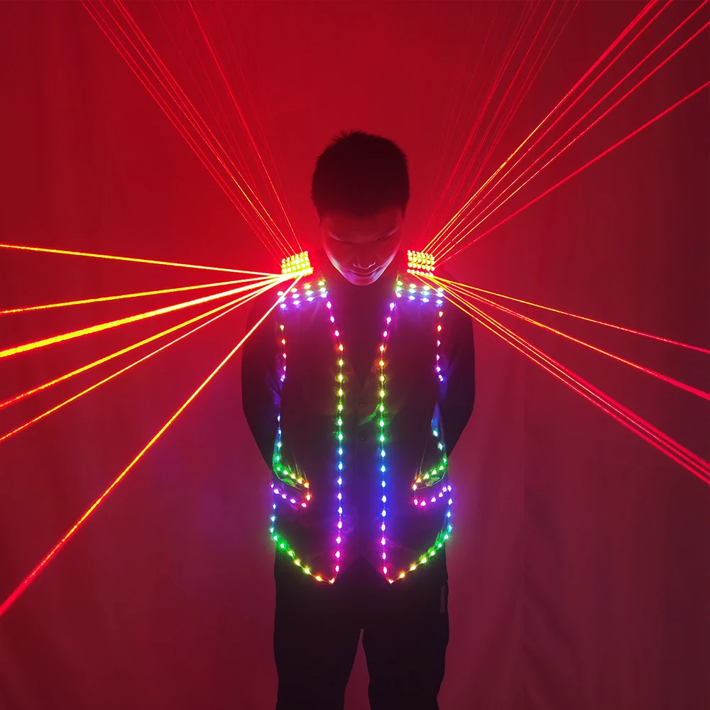 Fashion Red Laser Waistcoat Laser an LED Vest Suits Clothes Stage Costumes For Singer Dancer For Nightclub Performers