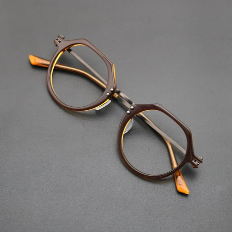 Retro Italian Plate Handmade Glasses Mechanical Style Pure Titanium Eyeglass Frame Male