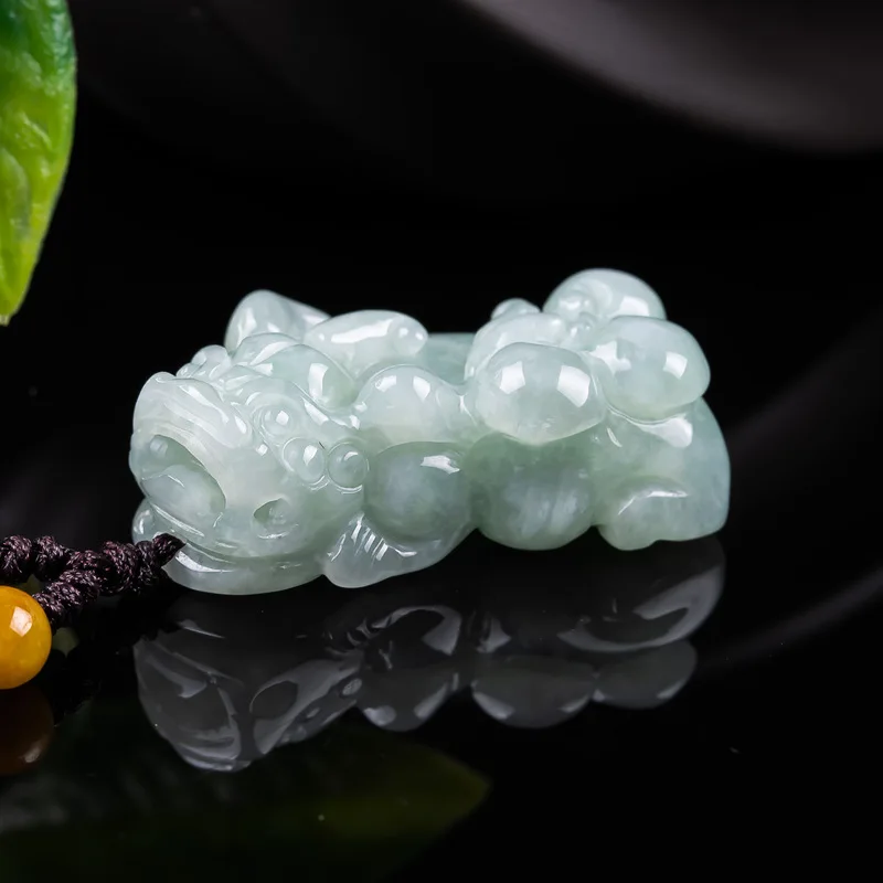 Genuine Burmese A-grade jadeite ice jade Ruyi Pixiu pendant, exquisite wealth-promoting amulet, gift necklace for men and women