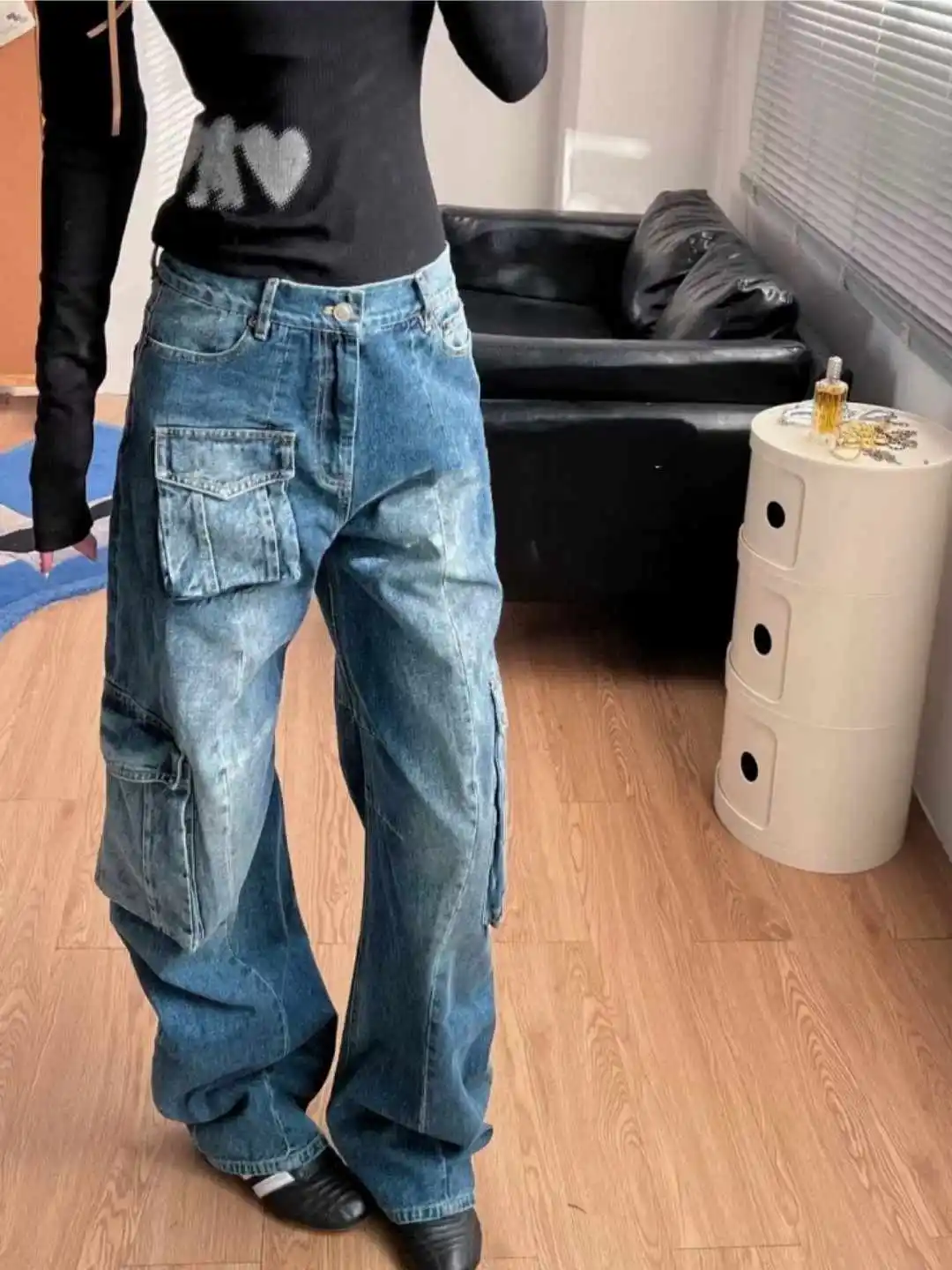 

Синие женские джинсы с высокой талией, винтажные прямые летние классические джинсовые брюки Y2K, уличная одежда, американские широкие мешковатые джинсовые брюки