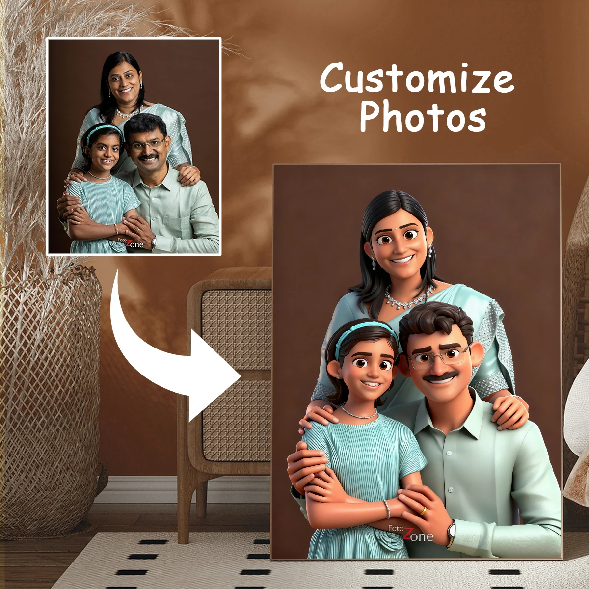 1 piece personalized cartoon poster, happy family photo, frameless wall art, a precious holiday gift for your famil