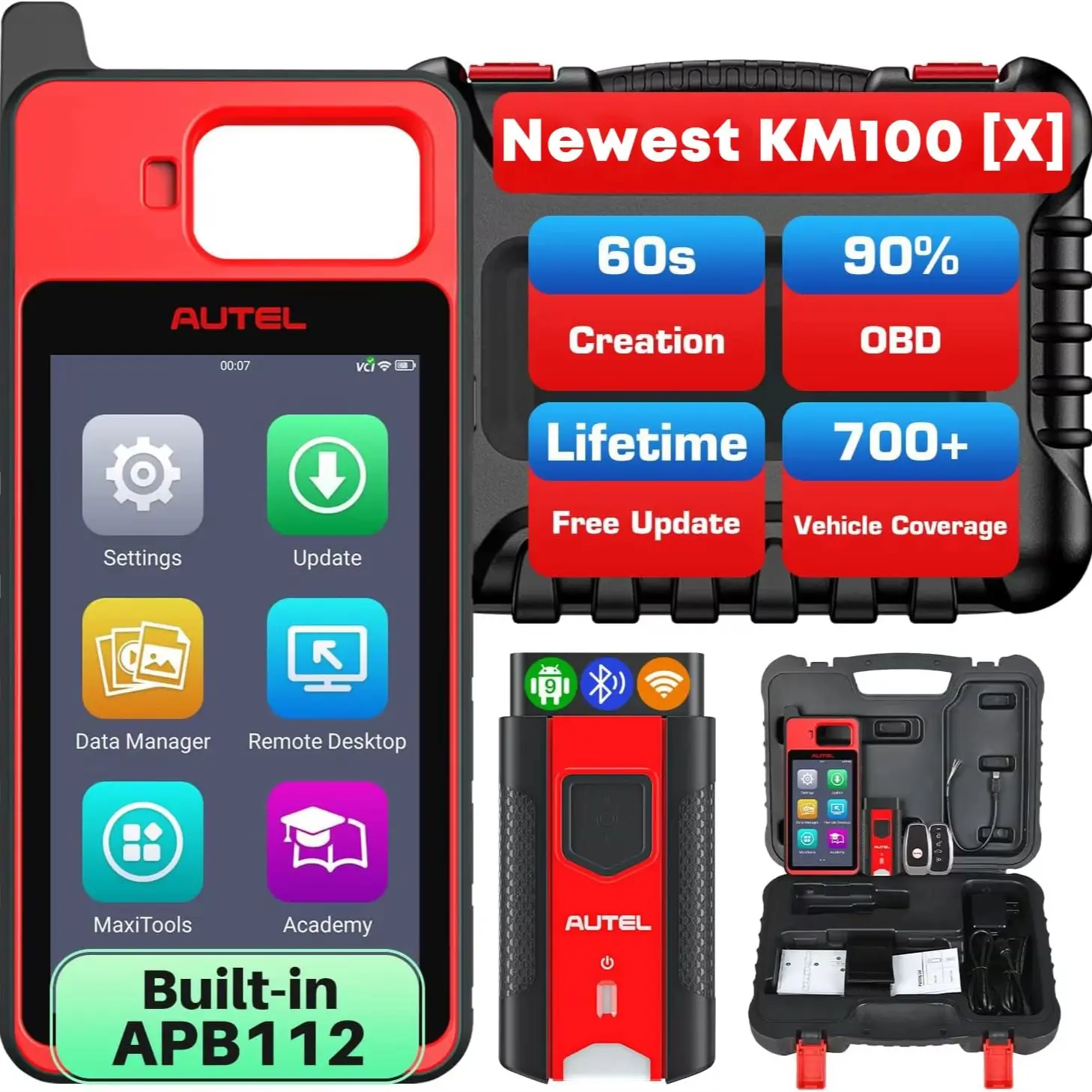 Image of Autel MaxiIM KM100X KM100 KM100E Schlüsselanhänger-Programmiergerät Wegfahrsperre Neues Auto-Diagnosescanner Drahtloses Auto-Tool 60s Schlüsselgenerierung OBD IMMO Schlüssellernfunktion Chip