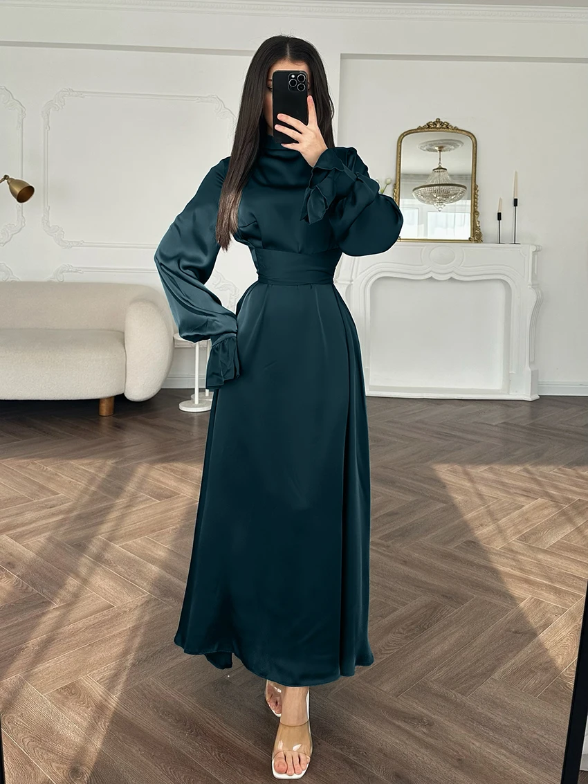 

Marthaqiqi Winter Women Nightgown Long Sleeve Sleepwear High Waist Pajama Turtleneck Nightwear Ankle-Length Dress Ladies Nightie