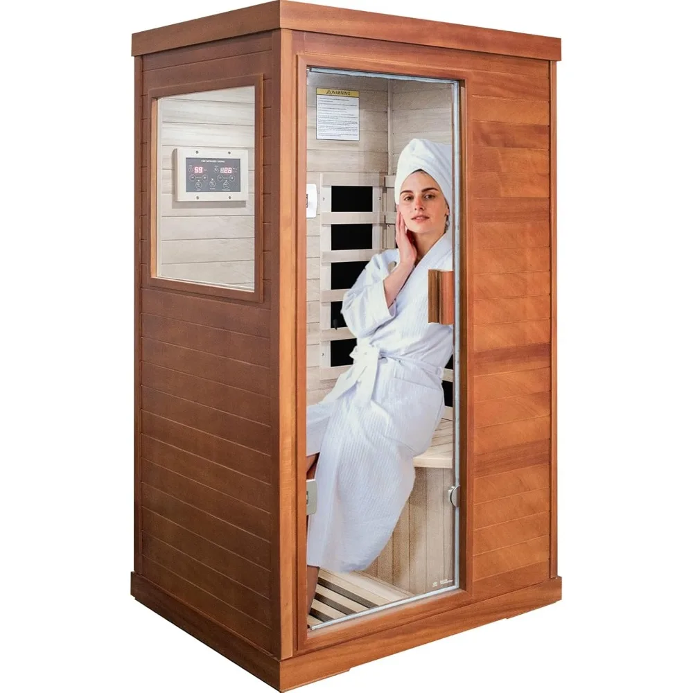 Sauna a infrarossi lontani Sauna domestica Sala spa Saunas da interno in legno a basso EMF da 800 W con pannello di controllo e porta in vetro temperato, stanza: 35,2 * 2