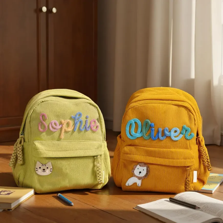 Personalized Mini Toddler Backpack: Monogrammed Corduroy Preschool Book Bag, Adorable Kid's Christmas Gift, Back to School Gift