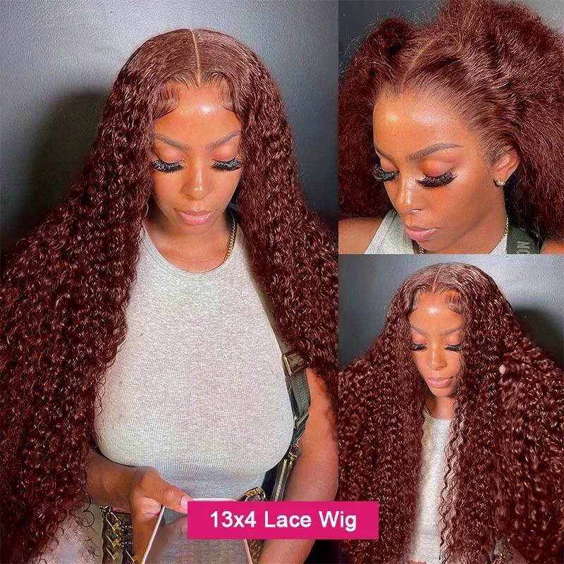 Reddish Brown Lace Front Wig 200 Density Deep Wave 13x4 Lace Human Hair Wig Pre Plucked Water Wave 13x6 Lace Wig for Women