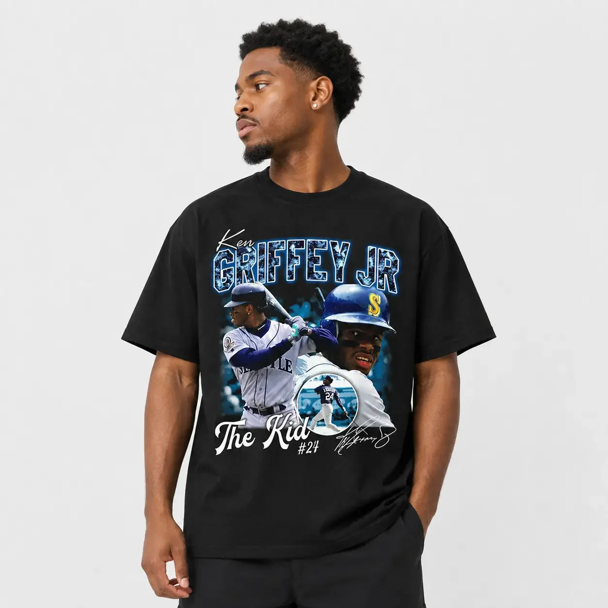 Number 24 Baseball Player Retro Bootleg Portrait Printed Tee, Black Vintage Casual T-Shirt, Gift For Men Women Baseball Fans