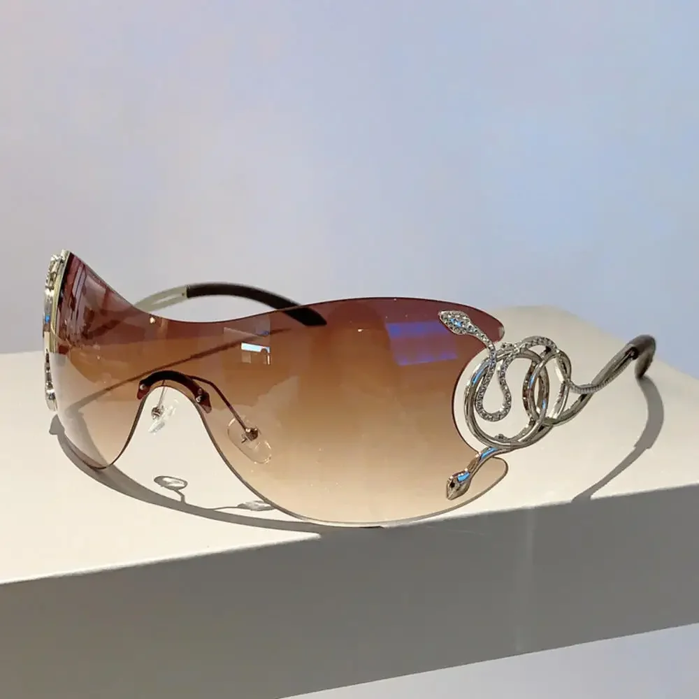 Gafas de sol sin montura Y2k para mujer, lentes con gradiente, elegantes, para exteriores, diseño de marca de lujo, montura de Metal