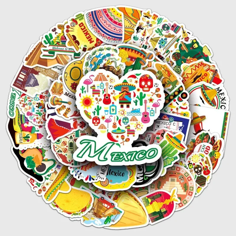 10/30/50Pcs Mexican Travel Tourism Sticker Pack Mexico Decals for Notebook Journal Scrapbook Phone Laptop Craft Decoration Toy