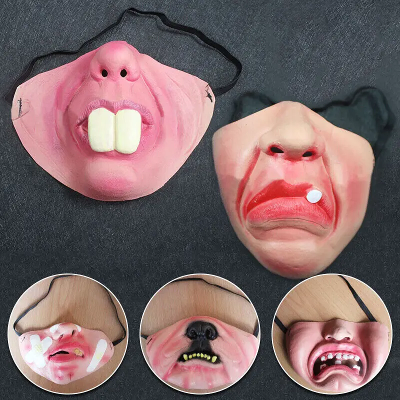 Men Women Funny Half Face Mask Simulated Big Teeth Smile Latex Masks Halloween Costume DIY Face Cover Latex Mask Costume Props