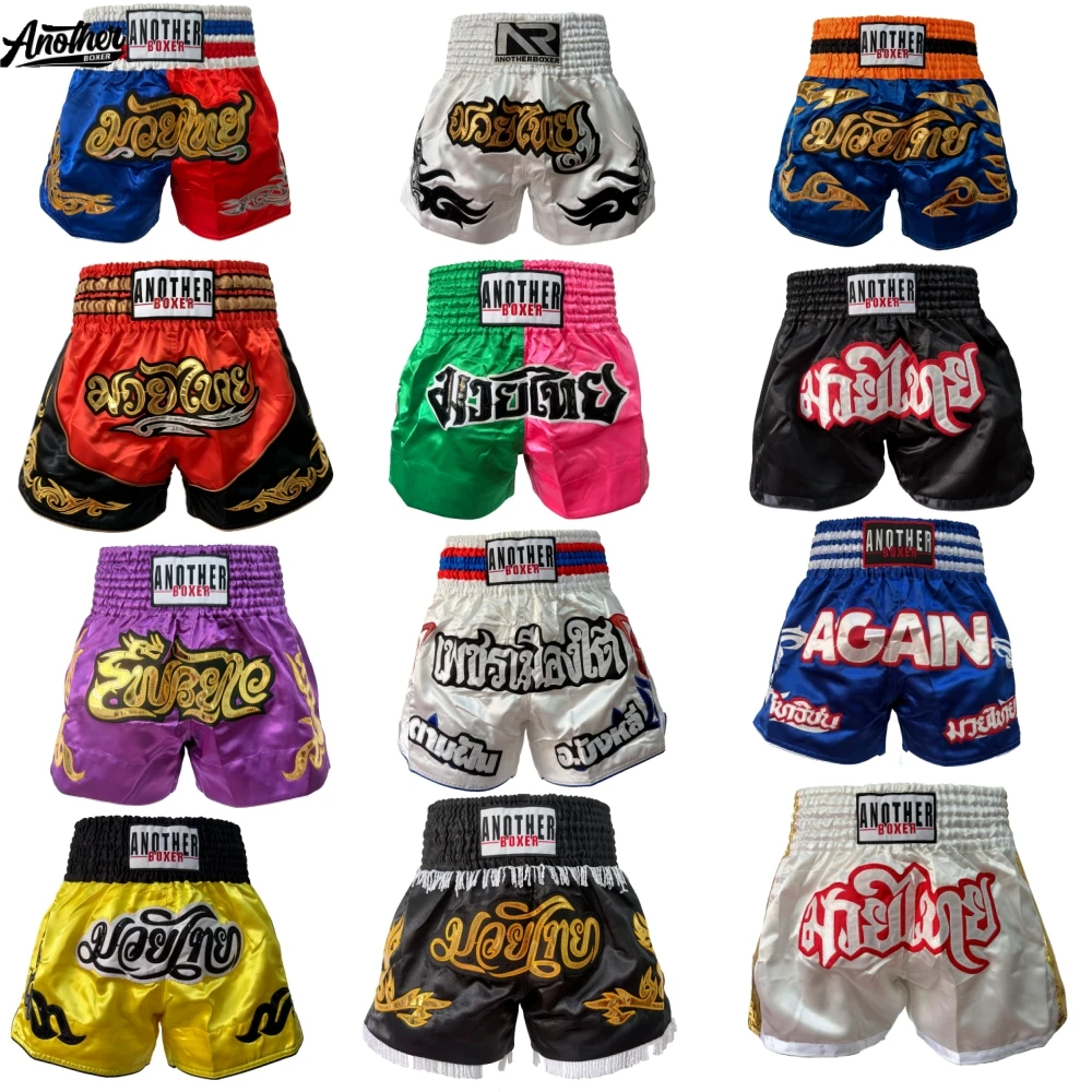 Unisex Satin Muay Thai Shorts, MMA Boxing Shorts for Kickboxing, Elastic Waist Training Sparring Martial Arts Fight Shorts