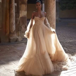 Champagne Prom Dress فستان سهرة Sweetheart Sequined Formal Occasion Dresses Sweep Train Long Tulle Evening Dress Custom