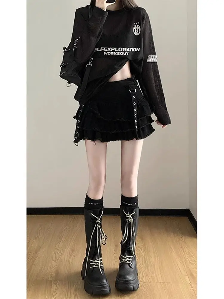 Lage Taille Bla Denim Rok Vrouwen Zomer Nieuwe Sle Punk Y2K Ort Rok Koreaanse Sle Pendelen Hoge Taille A-lijn rok