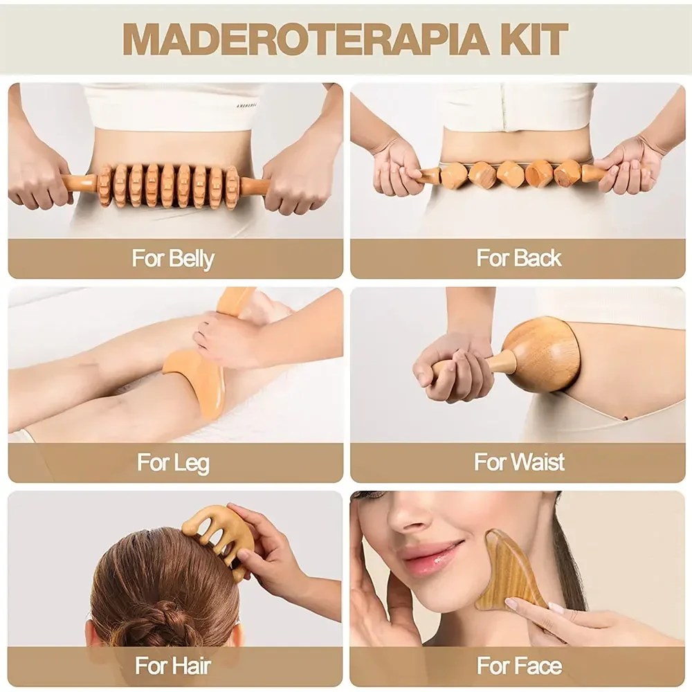 Houten Massage Gereedschap Kit Houten Cellulitis Massage Roller Lymfedrainage Gezondheidszorg Voor Nek Been Rug Lichaam Spierverlichting