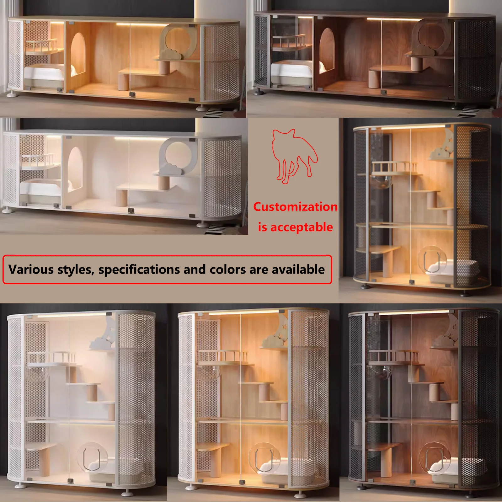 High-end Luxury Pet Cabinet & Tv Cabinet Solid Wood Cat Villa Cat Cage/stainless Steel Breathable Mesh Small Pet House