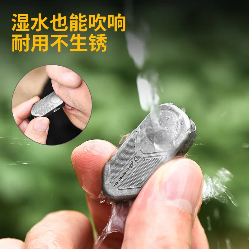 TC4 سبائك التيتانيوم ثقب مزدوج صافرة، غير المتداول مقاوم للماء التخييم عالية التردد تسلق صفارة إنقاذ الطوارئ، A1310 #2