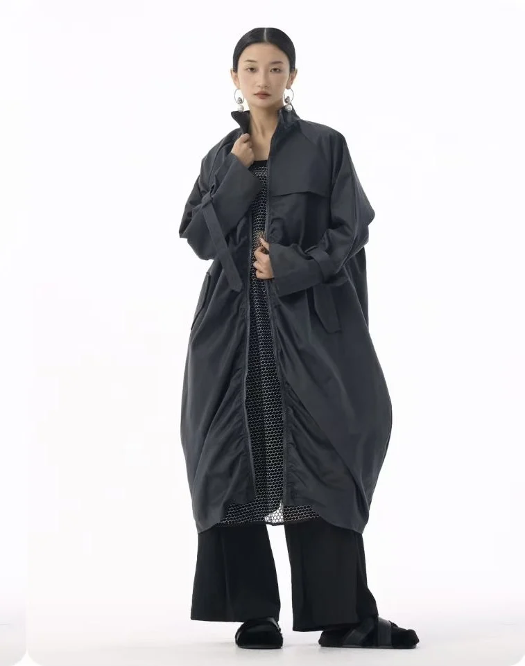 

SuperAen длинный плащ женский, весна-осень 2024, новое высококачественное свободное пальто на шнуровке на талии