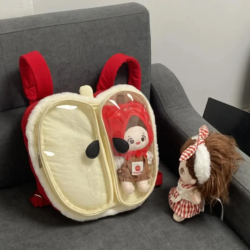 Y2K Red Apple Plush Itabag Kawaii Versatile Shoulder Bag Large Capacity Student Contrast Zipper Commuter Backpack Female New