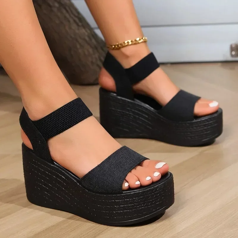 Sandals for Women's Foreign Trade in Large Size New Summer Style Sponge Cake Wedge Heel Thick Sole Sandals Waterproof Platform