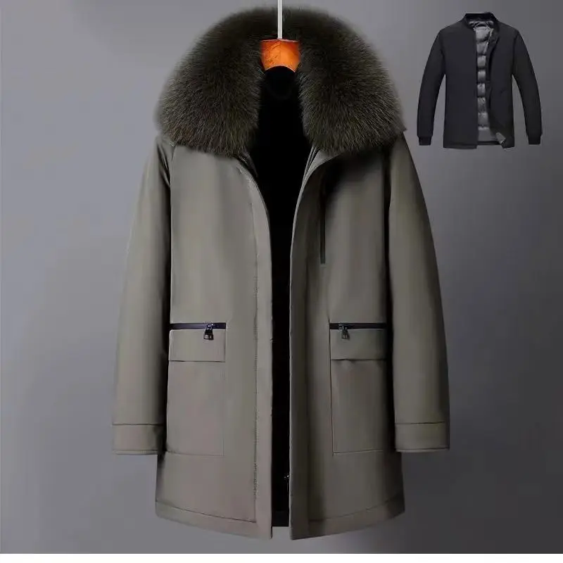 الفاخرة عالية الجودة الرجال منتصف طول أسفل سترة سترة معطف الشتاء رشاقته الدافئة الأبيض بطة أسفل حجم كبير أسفل سترة الرجال الاتجاه