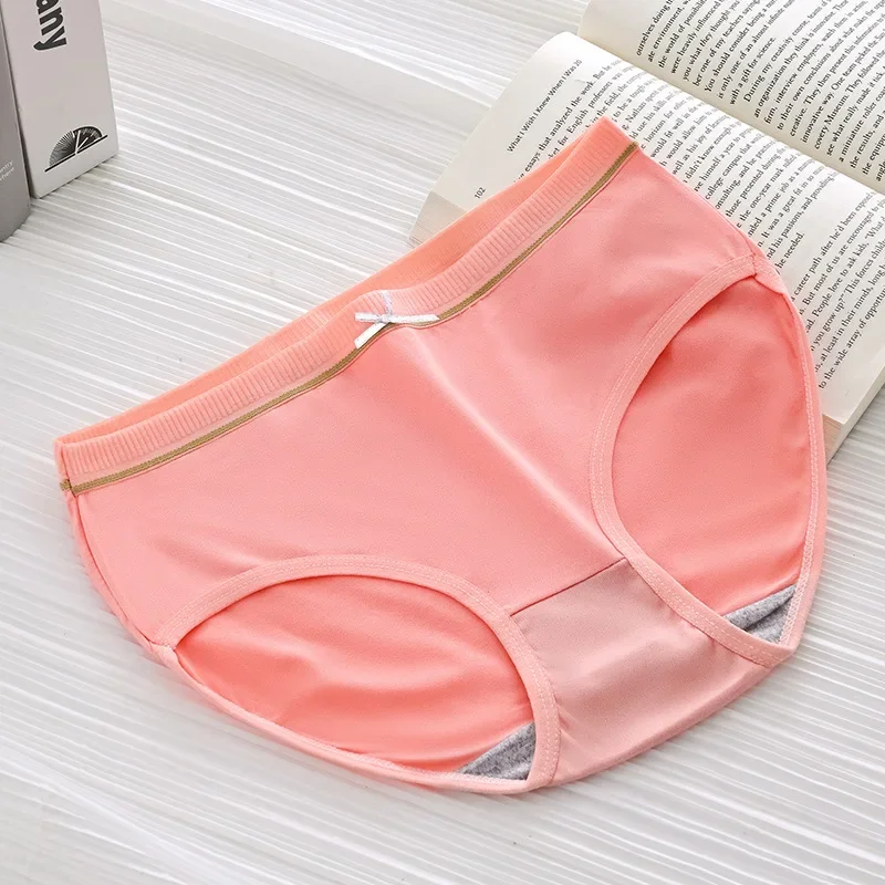 Women\'s Panties  Solid Color Underwear Mid Waist Plus Size Briefs Comfortable Breathable Underpants Female Lingerie