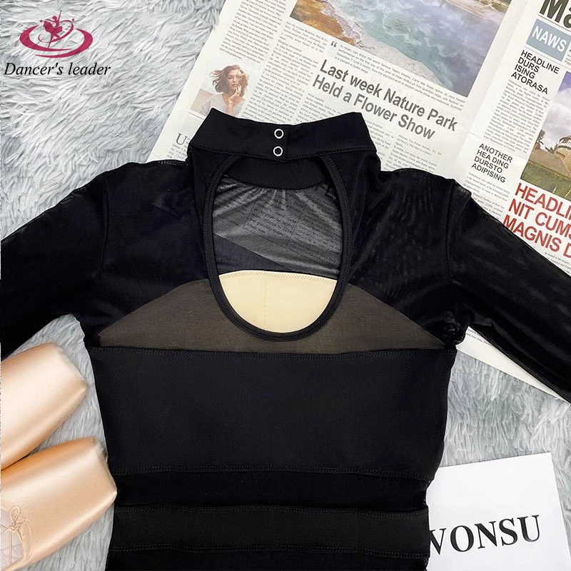 Ballet Costume Leotard for Black Mesh Stitching Slim Gymnastics Tight Clothes for Performance Adult Aerial Yoga Costume