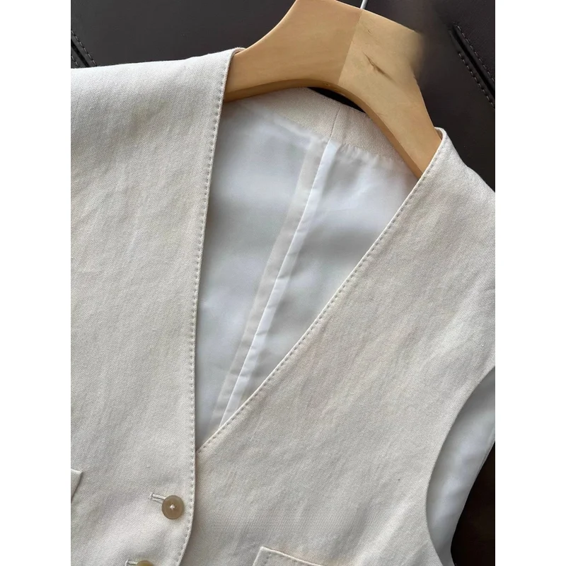 

Корейский дизайн, темпераментный костюм из хлопка и льна, женский летний новый модный жилет Джокер + широкие брюки, повседневный комплект из двух предметов.