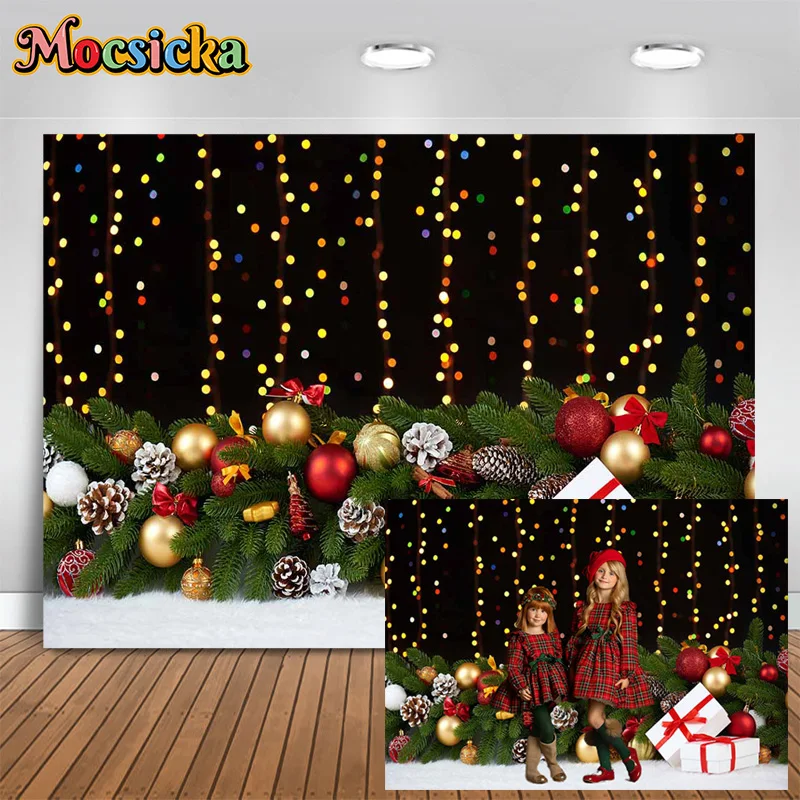 Mocsicka Photography Background Winter Christmas Gift Box Glitter Backdrop Kids Portrait Family Mural Photo Banner Studio Prop