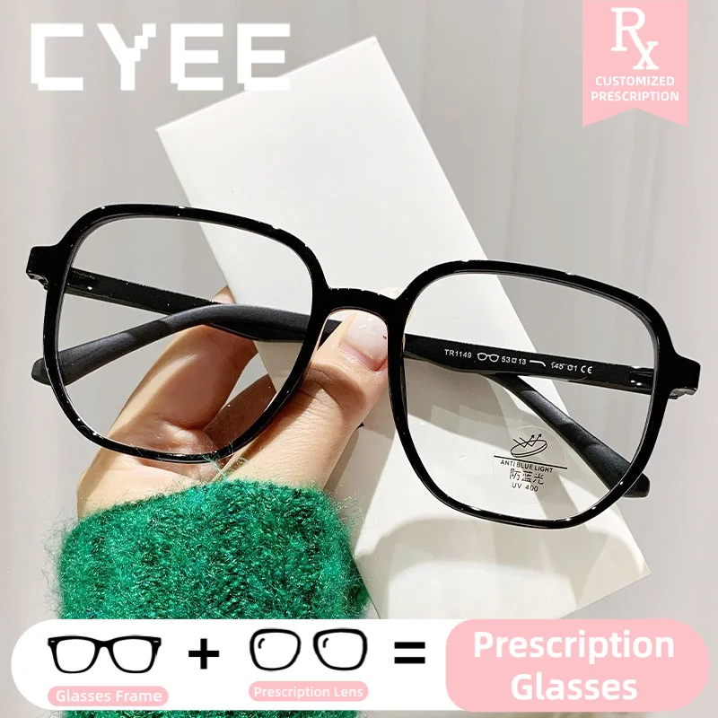 

CYEE Photochromic Myopia Eyeglasses Vintage TR90 Anti Blue Light HD Progressive Lens Glasses Custom Prescription Optical Eyewear